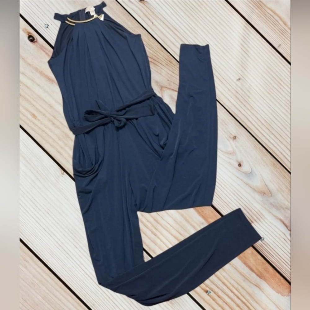 MICHAEL Michael Kors Navy Halter Jumpsuit with Waist Tie